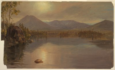 Rajz, Katahdin és Turner hegyek a Katahdin-tóból, Maine, 1855-60 alkotó: Frederic Edwin Church