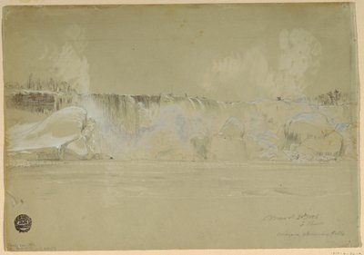 Rajz, Niagara-vízesés hóban, északnyugatról, 1856. március 20. alkotó: Frederic Edwin Church