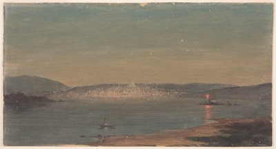Rajz, Egy tengeri kikötő éjszakai látképe, valószínűleg 1868-69 alkotó: Frederic Edwin Church