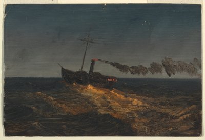 Rajz, Evezőlapátos gőzhajó alkonyatkor, 1853 körül. alkotó: Frederic Edwin Church