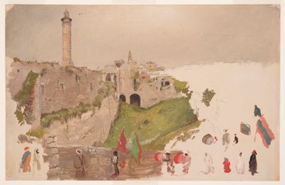 Rajz, A városba bevonuló felvonulás, Jaffa, 1868. március eleje. alkotó: Frederic Edwin Church