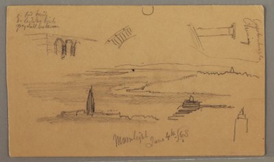 Rajz, Alföld, Építészeti tanulmányok, 1868. június 4. alkotó: Frederic Edwin Church