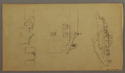 Rajz, Recto: Hátoldal: Fortree on Hilltop, Two c, Gateway, valószínűleg 1868-69. alkotó: Frederic Edwin Church