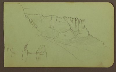 Rajz, sziklafal, pilaszter; hátoldalon: hegyvidéki táj, alakok, 1883 alkotó: Frederic Edwin Church