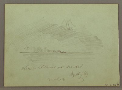 Rajz, Sziklák a partvonal előtt, Sziklás sziklák a partvonal mellett, 1869 április alkotó: Frederic Edwin Church