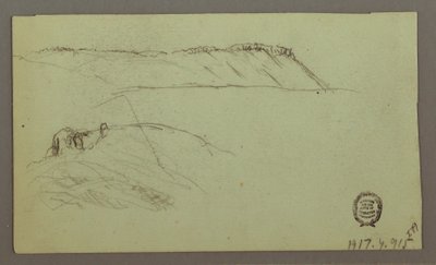 Rajz, Falakkal körülvett romok, sátrak, két alakos tanulmány, 1868. április 28. alkotó: Frederic Edwin Church