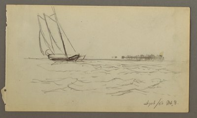 Rajz, Hullámlovagló vitorlás, 1860 alkotó: Frederic Edwin Church