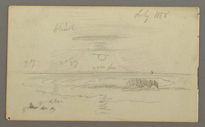 Rajz, Ég, alacsonyan álló nap a víz fölött, 1858. július alkotó: Frederic Edwin Church