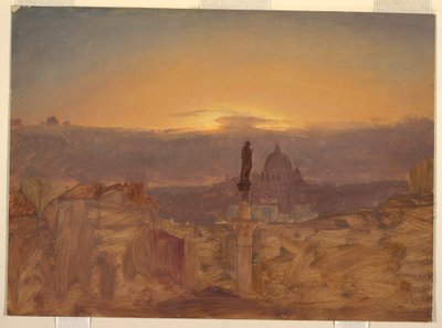 Rajz, Szent Péter-bazilika a Pincio felől, Róma, 1868 vége vagy 1869 eleje. alkotó: Frederic Edwin Church