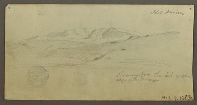 Rajz, kastély, lovagló alak, teve, építészeti tanulmányok, pálmafa, talán 1868 alkotó: Frederic Edwin Church