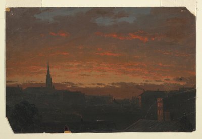 Rajz, Naplemente Hudsonban, New York, 1860 körül. alkotó: Frederic Edwin Church