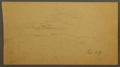 Rajz, Naplemente a dombok mögött, 1867. február alkotó: Frederic Edwin Church