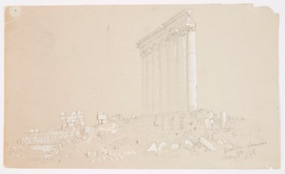 Rajz, Jupiter temploma napfelkeltekor, Baalbek, 1868. május 7. alkotó: Frederic Edwin Church