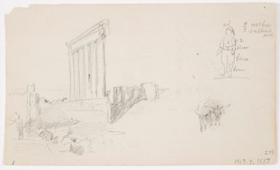 Rajz, Jupiter temploma napfelkeltekor, Baalbek, 1868. május 7. alkotó: Frederic Edwin Church