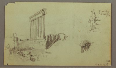 Rajz, Jupiter temploma napfelkeltekor, Baalbek, 1868. május 7. alkotó: Frederic Edwin Church