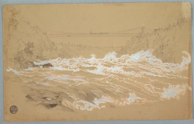 Rajz, A szurdok, Niagara, a függőhíd felé néz alkotó: Frederic Edwin Church