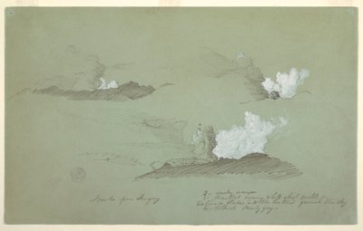 Rajz, Három tanulmány a Sangay vulkánról, 1857. július alkotó: Frederic Edwin Church