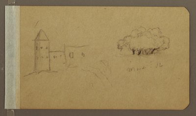 Rajz, torony, fák, 1862. március alkotó: Frederic Edwin Church