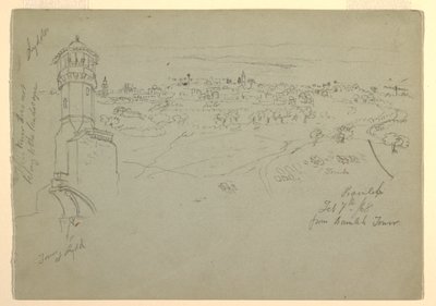Rajz, Lyddai torony és Ramleh a Ramleh toronyból nézve, Palesztina [Ramleh, Izrael], 1868. február 7. és 10., 1868. február 7. és 10. alkotó: Frederic Edwin Church