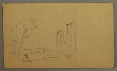 Rajz, Fák, klasszicista oszlopok, valószínűleg 1865-66 alkotó: Frederic Edwin Church