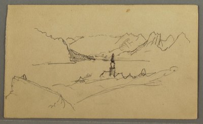Rajz, völgy, templom, St. Gilgen Ausztria, talán 1868 alkotó: Frederic Edwin Church