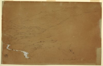 Rajz, patakos völgy és házak, Guaranda közelében, Ecuador, 1857. június 4. alkotó: Frederic Edwin Church