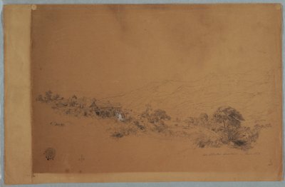 Rajz, völgy a McAllisters fűrészmalommal, Kolumbia, 1853. június alkotó: Frederic Edwin Church