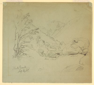 Rajz, völgy híddal Macugnaga közelében, 1868. szeptember 12. alkotó: Frederic Edwin Church
