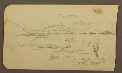 Rajz, Kilátás a tópart közelében, Cuitzeo; hátoldal: Kilátás a tópart közelében, Cuitzeo, 1885. február alkotó: Frederic Edwin Church