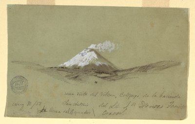 Rajz, A Cotapaxi látképe a San Antonio Hacienda-ról, Ecuador, 1853. augusztus 30. alkotó: Frederic Edwin Church