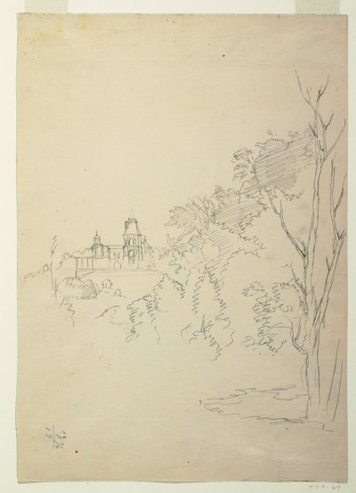 Rajz, Olana, a művész otthona, Hudson, New York, 1872 körül, nézet Olana, a művész otthona, Hudson, New York. alkotó: Frederic Edwin Church