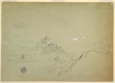 Rajz, Sien látképe a Rhone-völgyben, 1868. augusztus alkotó: Frederic Edwin Church