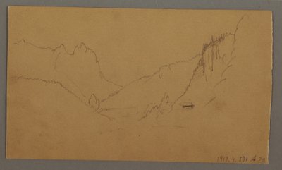 Rajz, Kanyargós út a völgyön keresztül, ház, valószínűleg 1868 alkotó: Frederic Edwin Church
