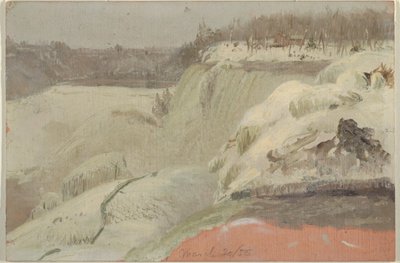 Niagara vízesés a hóban, a Kecske-szigetről nézve alkotó: Frederic Edwin Church