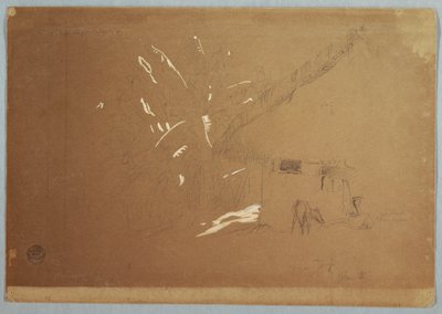 Ülő nő és legelő szamár egy ház előtt Jorje közelében, Ecuadorban alkotó: Frederic Edwin Church