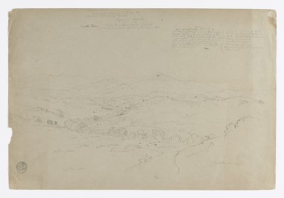 Tanulmány.  Tájkép a Puresé-heggyel.  Vázlat.  Tájkép. alkotó: Frederic Edwin Church