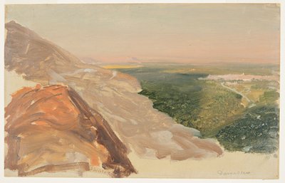Kilátás egy síkságra Damaszkusz, Szíria, a hegyek felől. alkotó: Frederic Edwin Church