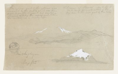 A kolumbiai Puresé vulkán és az ecuadori Sincholagua-hegy látványa alkotó: Frederic Edwin Church