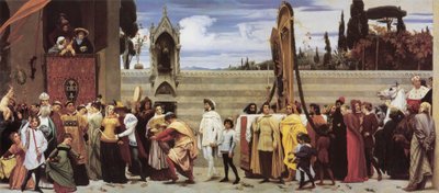 Cimabue ünnepelt Madonnáját körmenetben viszik végig Firenze utcáin". alkotó: Frederic Leighton