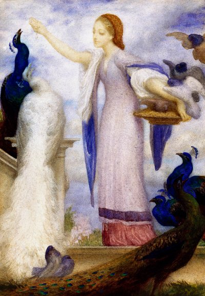 "Jene fille nourrissant les paons" Antik stílusban van öltözve. Lord Frederic Leighton (1830-1896) (preraffaelita) festménye. alkotó: Frederic Leighton