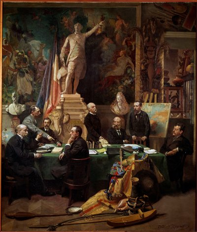 A kolóniák küldöttei 1892 novemberében Balról jobbra: Chesse (Tahiti), Mager (Diego Suares), Dussac (Nossy-Be), de Faymoreau (Mayotte), Jules Ferry (Annam és Tonkin), Soller (Francia-Guinea) , Cudenet (Új-Kaledónia). Frederic Regam festménye alkotó: Frederic Regamey
