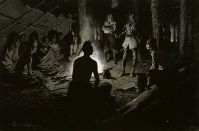 Francia felfedező tanácskozása az indiánokkal alkotó: Frederic Remington