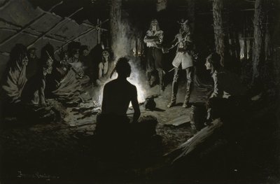 Francia felfedező tanácskozása az indiánokkal alkotó: Frederic Remington