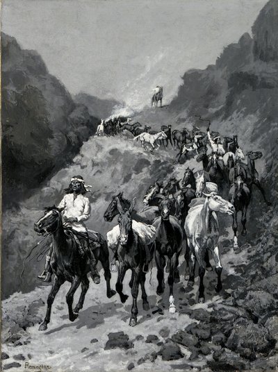 Geronimo és bandája visszatér egy razziából Mexikóba (olaj, vászon) alkotó: Frederic Remington
