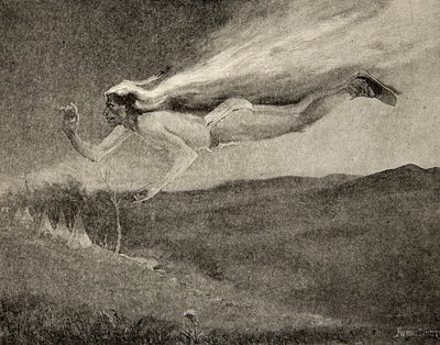 Ragyogó, mint Ishkoodah, az üstökös, Mint a tüzes tincsű csillag, Henry Wadsworth Longfellow (1807-82) Hiawatha dala című kocsmából. George G. Harrap und Company Ltd., 1911 alkotó: Frederic Remington