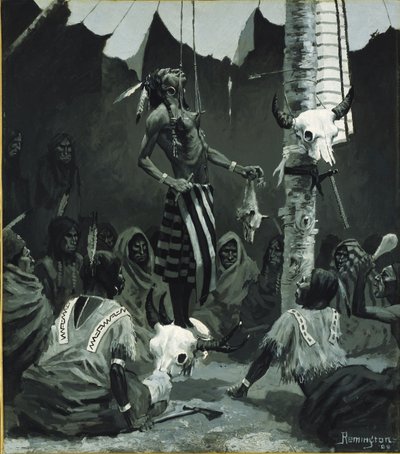 Mandan beavatási szertartás alkotó: Frederic Remington
