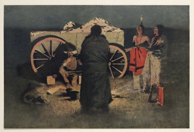Éjszakai tábor, kocsma. 1905 alkotó: Frederic Remington