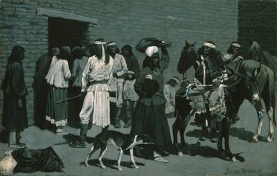 Pueblo Indian Village (Marhahús forgalmazása a San Carlos Ügynökségnél) 1889 körül alkotó: Frederic Remington