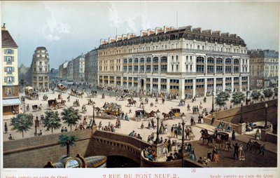 A 19. századi párizsi rue du pont neuf La Belle Jardiniere külső képe. Frederic Sorrieu metszete (1807 -?) alkotó: Frederic Sorrieu