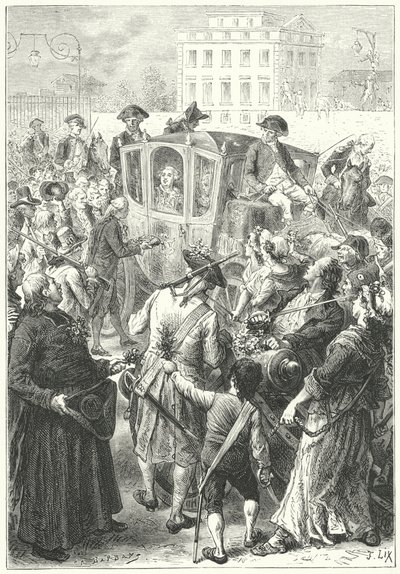 XVI. Lajos Párizsba vitte, miután a tömeg megtámadta a versailles-i palotát alkotó: Frederic Theodore (after) Lix